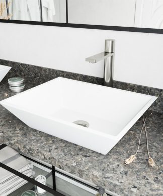 VIGO Vinca Matte Stone Vessel Bathroom Sink and Gotham Faucet, Brushed Nickel