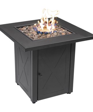 48000 BTU 28 in. x 25 in. Square Outdoor Fire Pit Table, Black