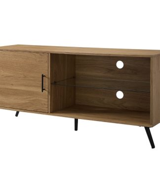52" Mid Century Modern Wood TV Stand, English Oak