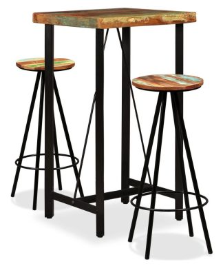 vidaXL Bar Set 3 Piece Industrial Solid Reclaimed Wood Steel Pub Bistro Set