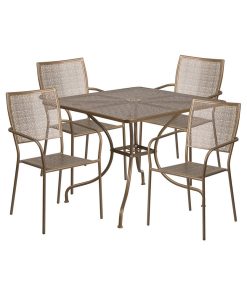 5-Piece 35.5" Square Patio Table Set, Gold