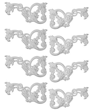 12 5/8"Wx6 3/4"Hx1"P Large Grape and Leaf Onlay, 4 Lefts/4 Rights