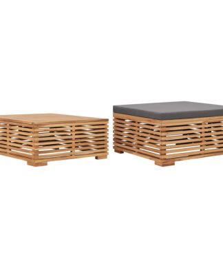 Vidaxl Garden Table And Footrest Set&Dark Gray Cushion Solid Teak Wood