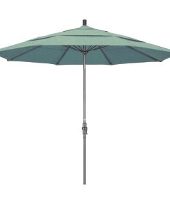 11' Grey Collar Tilt Crank Aluminum Umbrella, Spa Sunbrella