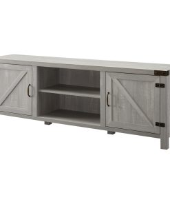 70" Farmhouse TV Stand with Barn Doors, Stone Gray