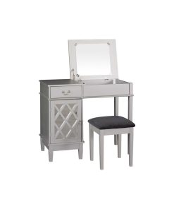 Wooden Vanity Set with Flip Top Mirror and Storage Compartment in Gray