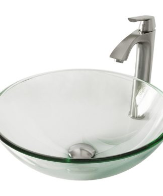 VIGO Crystalline Glass Vessel Sink and Linus Vessel Faucet, Brushed Nickel