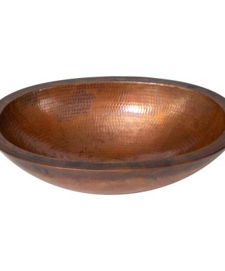 19" Oval Single Bowl Vessel Double Wall Hammered Copper Bathroom Sink