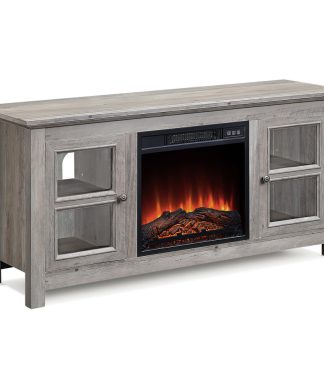 50" Wood TV Console for TV's, Living Room Storage With Electric Fireplace, Grey