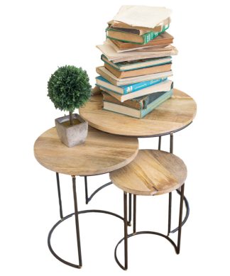 3-Piece Modern Round Wood/Metal Nesting Accent Table Set