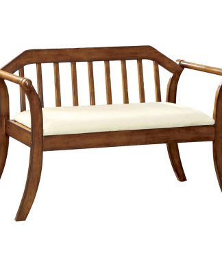Wood Padded Fabric Accent Bench, Dark Oak
