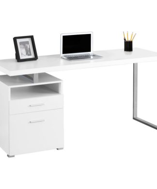 60" Computer Desk With Silver Legs, White
