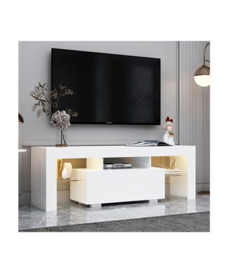 White TV Stand MDF Large TV Base with LED Light TV Cabinet.
