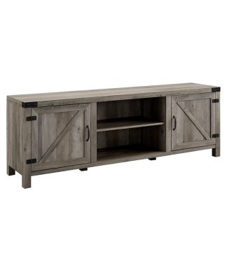 70" MDF Modern Farmhouse Barn Door TV Stand - Grey Wash