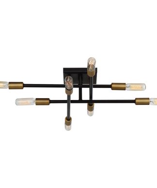 8-Light Semi-Flush Mount, Bronze and Brass