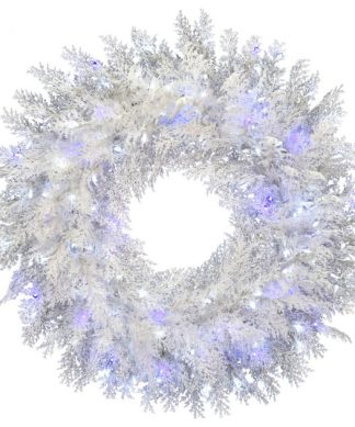 48" Flkd Cedar Wreath 3Mm Twkle 600Pw+Bl