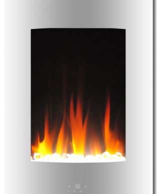 19.5" Vertical Color Changing Wall Mount Fireplace With Crystals, White