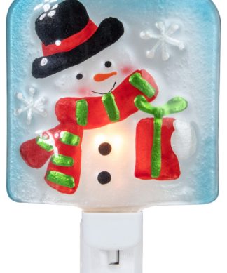 6" Blue and White Glass Snowman Christmas Night Light