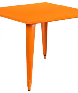 35.5" Square Orange Metal Indoor-Outdoor Table