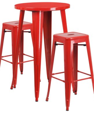 24" Round Red Metal Indoor/Outdoor Bar Table Set
