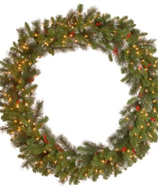 48" Wreath With Silver Bristle, Cones, Red Berries and Glitter