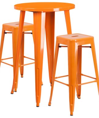 3-Piece 24" Round Metal Bar Table Set, Orange