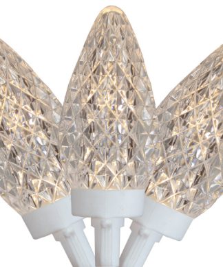 100 Count Warm White LED Faceted C9 Christmas Lights, 41' White Wire