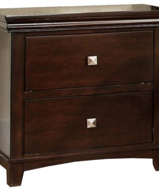 2 Drawer Wooden Nightstand with Metal Square Knobs, Espresso Brown