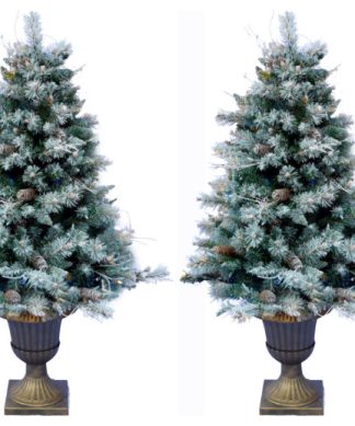 4.5' Set of 2 Frosted Porch Accent Tree With Pinecone Accents