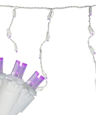 100 Count Purple LED Wide Angle Icicle Christmas Lights 5.5' White Wire