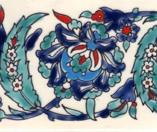 3.94"x7.87" Khayam Bleu Border Handpainted Ceramic Tile, Set Of 10