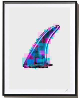 "Teal and Purple Single Fin", Surf Art Photograph, Black Frame, 14''x18''