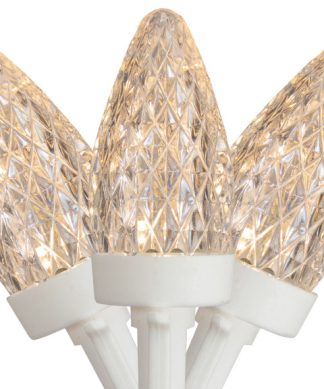 50 Count Warm White LED C7 Faceted Christmas Lights 20.25' White Wire