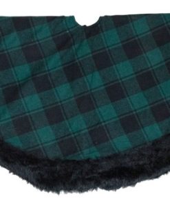 48" Green and Black Plaid Christmas Tree Skirt with Faux Fur