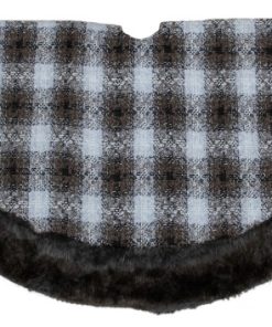 48" Brown and White Plaid Christmas Tree Skirt with Faux Fur