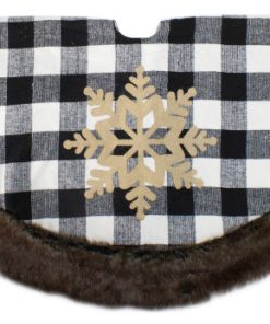 48" Black and White Buffalo Plaid Christmas Tree Skirt with Burlap Snowflake