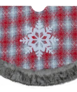 48" Red and White Plaid Christmas Tree Skirt with Snowflake