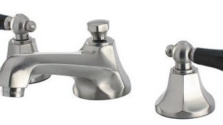 Widespread Lavatory Faucet, Black Porcelain Lever Handle, Satin Nickel
