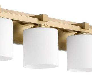 4-Light Cylinder Vanity Fixture, Aged Brass
