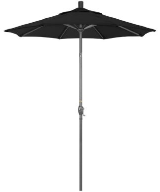 6' Grey Push-Button Tilt Crank Aluminum Umbrella, Black Sunbrella