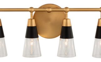 6 Light Midcentury Vanity by Kalco, Matte Black With New Brass, 8"
