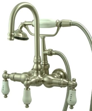 3-3/8" Wall Tub Faucet, Hand shower, Brushed Nickel