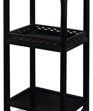 31.75 Inch Distressed Black Elmwood Chinese Peking Pedestal