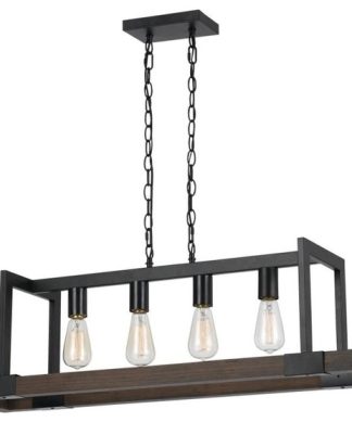60W Antonio Wood Chandelier, Wood/Dark Bronze Finish, Wood Shade