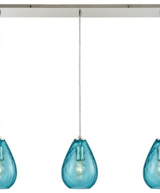 3 Light Linear Mini Pendant Light Clear Water Glass Aqua Water 3 Light Linear
