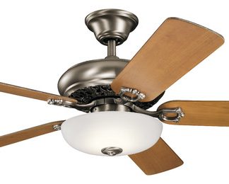 52" Bentzen Select LED Fan, Antique Pewter, Weathered White/Dark Cherry Blade