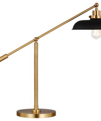 Wellfleet One Light Desk Lamp, Midnight Black and Burnished Brass