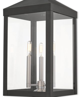 3 Light Outdoor Post Top Lantern, Black