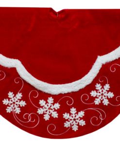 48" Velvet Red and White Snowflake Scallop Christmas Tree Skirt