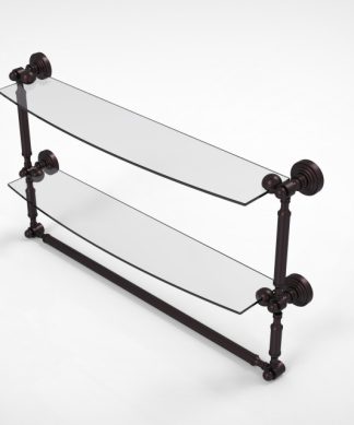 Waverly Place 24" 2-Tiered Glass Shelf, Integrated Towel Bar, Antique Bronze